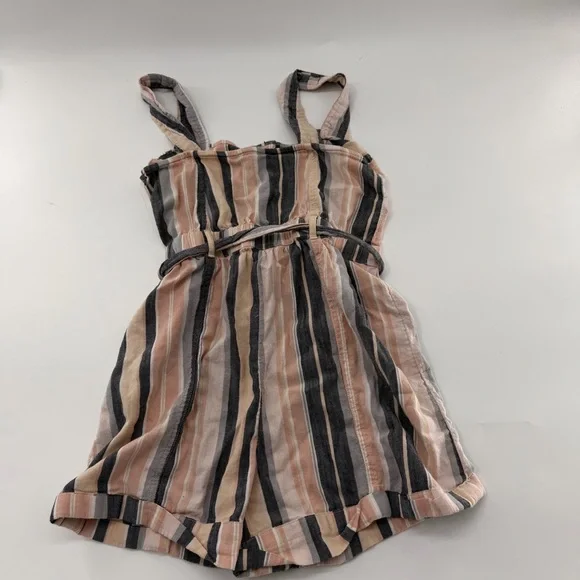 American Eagle Striped Button Front Romper Pink Grey - Picture 6 of 9